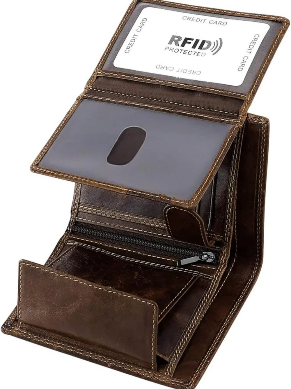 RFID Blocking Leather Wallet for Men | Trifold Billfold, 10 Card Slots, Coin